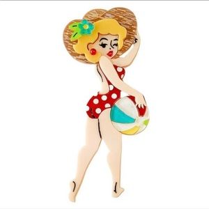 Don't Worry Beach Happy Bikini Beauty Pinup Brooch by Lipstick & Chrome